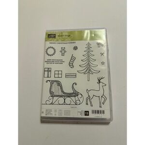 Stampin'‎ Up! Santa's Sleigh Merry Christmas Wishes Cling Rubber Stamp 142057